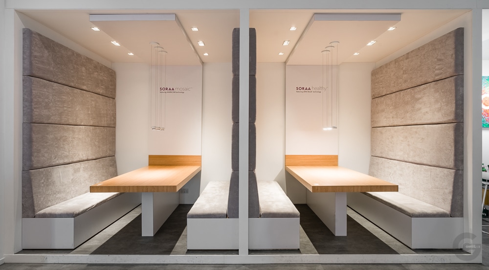 sitting booth has been illuminated using two different types of SORAA LEDs